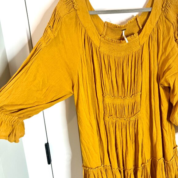 Free People Endless Summer See Ya There Mini Dress Mustard Yellow Boho Gauzy L - Picture 3 of 6